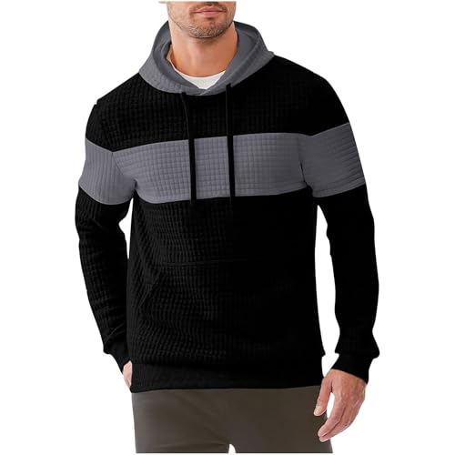 Men's Knitted Hoodies Casual Hooded Sweatshirt Long Sleeve Pullover Sweaters Tops Slim Fit Color Block Fashion Hoodie