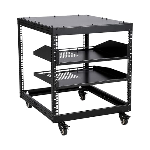 10U Open Frame Server Rack – Adjustable 23"-40" Depth, Freestanding & Wall Mount IT Rack with Lockable Casters, 1u Shelf Included, 500Lbs Capacity for Network, Servers, AV Equipment, Router & Modem