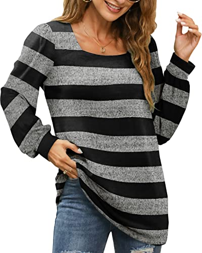 Black And Grey Striped Shirt Women Long Sleeve Tunic Sweatshirt For Women S #TOP1
