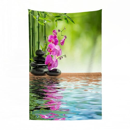 EYLOZS Kuscheldecke flauschig & super weich - hochwertige Fleecedecke auch als Wohndecke,Sofadecke & Wohnzimmer geeignet,Spa-Set, Orchideenblüte, Stein, orientalische Kultur, Spiritualität, W150x200cm