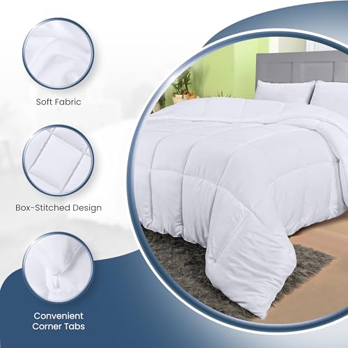 Utopia Bedding Comforters King Size, All Season Duvet Insert, Down Alternative Box Stitched Bed Comforter with Corner Tabs, Machine Washable (White, Pack of 3)