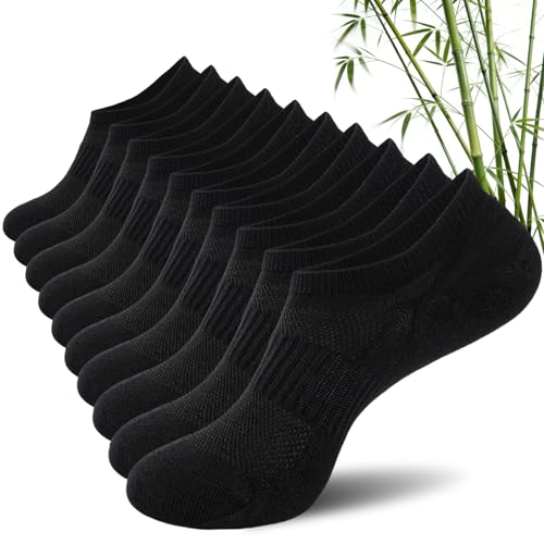 SockWaddles Bamboo No Show Trainer Socks for Men and Women Low Cut Invisible Socks Men Ladies with Non-Slip Silicone Stripes Breathable Short Sock Black Size 9-12 5 Pairs