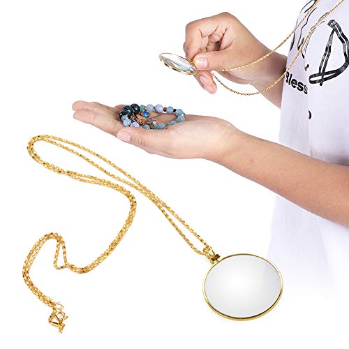 5X Hanging Magnifier Monocle Lens, Necklace Loupe, 1-3/4" Monocle Eyeglass, Magnifying Glass Necklace Jewelry Magnifier for Reading Crafts Needlework Jewelry Hobbies(Gold)