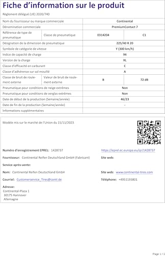 Continental - Premiumcontact 7-225/40 R 20-94Y/C/A/72Db – Pneumatici Estivi - 3