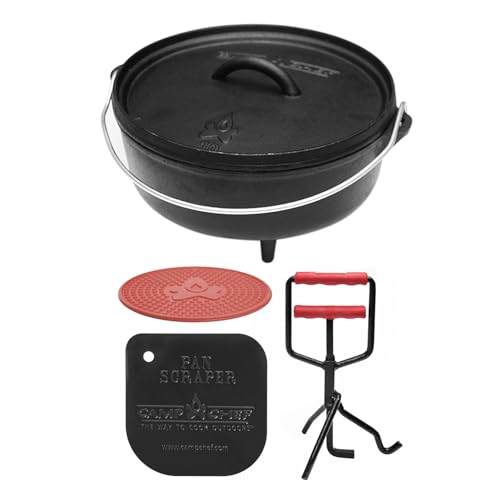 CAMP CHEF KS0331 Set: Classic Dutch Oven SDO-10 mit Profi-Deckelheber, Hot Pad und Reinigungsschaber