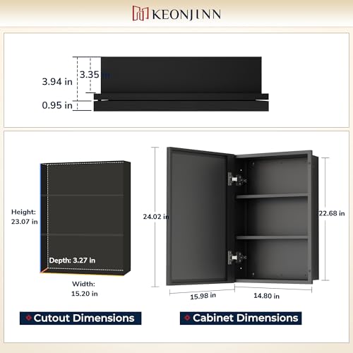 Image of Keonjinn 16 inch x 24 inch Bathroom Medicine Cabinet with Mirror, Black, Assembled