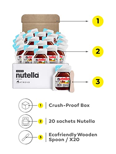Nutella Chocolate Hazelnut Spread. Mini Nutella Pack To Go. Perfect Portion Control (Just ½ Oz) 80 Calories Per Nutella Single Cup. Atrevo Bundle Pack + 20 Eco-Friendly Wooden Spoons (20 Pack). Back To School Snacks. #TOP2
