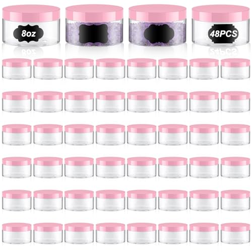 48 Pack 8 oz Clear Plastic Jars with Leakproof Lids & 48 Waterproof Labels