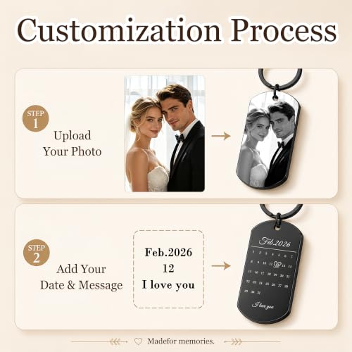 Custom Keychain with Picture - Personalized Photo Keychain with Text Double Sided Engraved for Boyfriend Men - Image 2