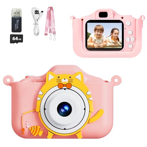 Fotocamera per bambini fotocamera digitale per HD 1080p con scheda da selfie per a doppio obiettivo 64 GB rosa