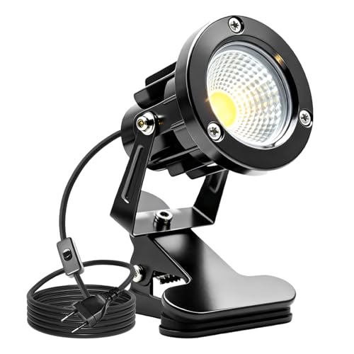 GBKDQQ Spot LED à pince avec prise et interrupteur, IP65, étanche, pour l'intérieur et l'extérieur, spot LED de 10 W avec câble de 1,5 m pour extérieur, cour, pelouse, blanc chaud