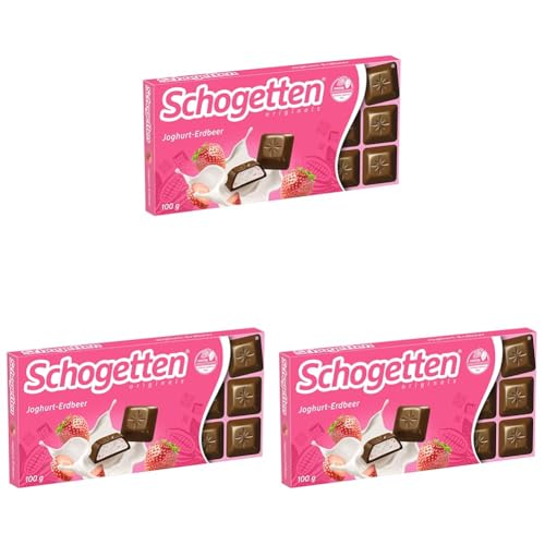 Schogetten Joghurt-Erdbeer 100g Schokoladentafel, praktisch einzeln portioniert. Ein Genuss. Stück für Stück (Packung mit 3)