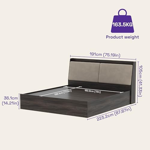 Image of Wakefit Bed | 3 Yr Warranty | King Size Bed, Hydraulic Storage & Foam-Cushioned Upholstery Headboard, Density:680-750 kg /m, Termite & Borer Resistant, Fits Mattresses Up to 8 Inches (Mars78x72 - WM)