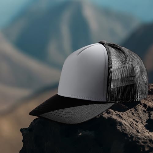 Image of Falari 5-Panel Mesh Baseball Cap, Trucker Hat, Structured Plain Design, Cotton, Adjustable Size
