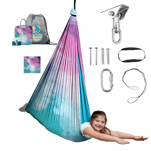 Image of Indoor Sensory Swing for Kids or Outdoor - Holds 300lbs, Double-Layer, & 360 Swivel, Calming Compression Therapy Swing Hammock for Kids & Adults with All Hardware - Sensory-Motor Toys & Gifts