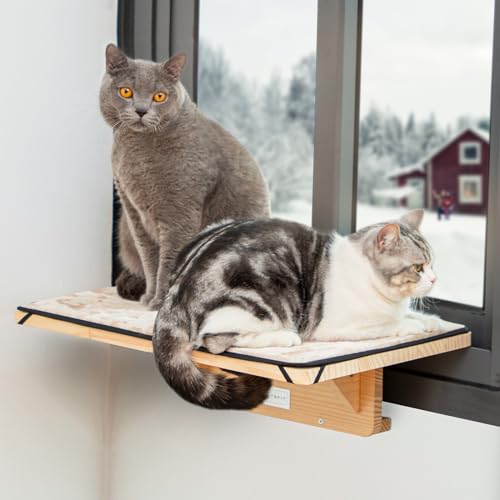 Petsfit 2 Cats Design Cat Window Perch, Natural Wood with Removable Fleece Mat Space Saving Cat Window Seat for Cats by Petsfit - Image 7