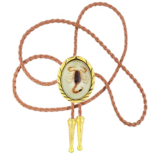Image of Btilasif Bolo Tie Brown for Men, Scorpion Luminous Stone Cowboy Tie Western Leather Necktie Necklace for Women