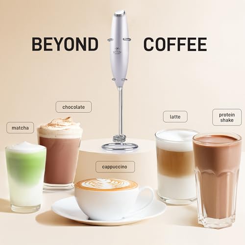 Image of Zulay Kitchen Powerful Milk Frother Wand With Duracell Batteries - Ultra Fast Handheld Drink Mixer - Electric Whisk Foam Maker for Coffee, Lattes, Cappuccino & Matcha - Double Whisk - Silver