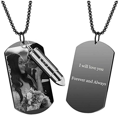Personalized Master Free Engraving Custom Photo & Text Dog Tag Pendant Bullet Urn Necklace for Ashes Memorial Keepsake Cremation Jewelry Christmas Gift