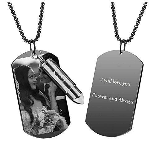 Personalized Master Free Engraving Custom Photo & Text Dog Tag Pendant Bullet Urn Necklace For Ashes Memorial Keepsake Cremation Jewelry Christmas Gift #TOP2