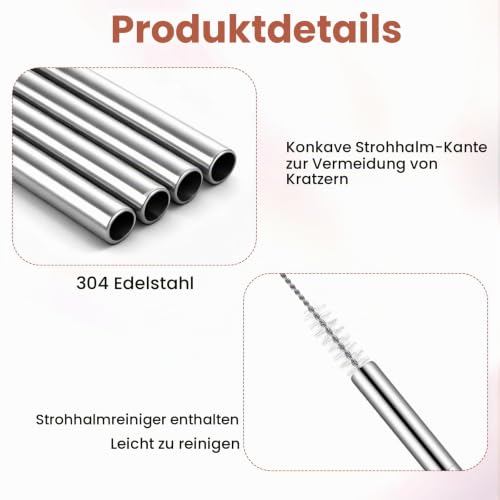 Foto von LIQWEI 10 Stück Edelstahl Strohhalme, Kurz Metall Strohhalm Wiederverwendbar Metall Strohhalm Edelstahl Gebogene Strohhalme Mit Bürste Für Säfte und Getränke (12.5cm)