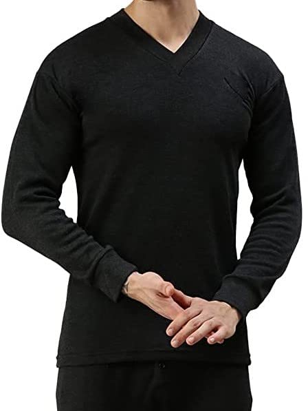 JBI OSWAL Men’s Thermal Classic Fit Upper Top-V-Neck Cotton Solid Sweaters for Men,Full Sleeves Winter Wear Suit for Infants 100% Warm Thermal (Brown)_OSJBI145