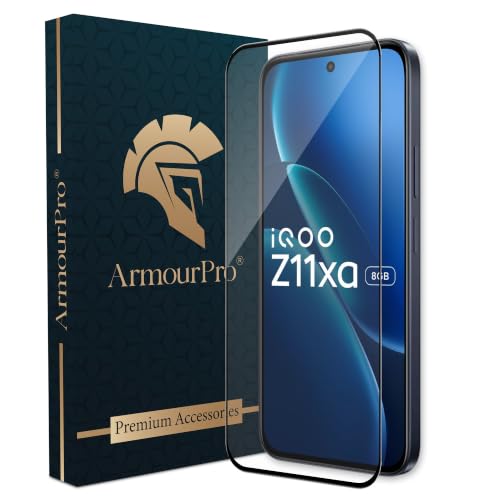 Image of ArmourPro Tempered Glass for iQOO Z11xa - 9H Screen Protector with Black Border, Anti Scratch, Edge-to-Edge Coverage, HD Clarity, Smooth Touch, Case Friendly | Black