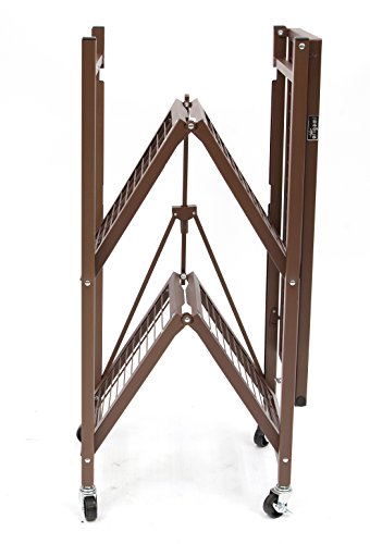 Origami General Purpose Collapsible Foldable 3-Shelf Small Storage Rack With Wheels, Pre-Assembled - Vintage Bronze #TOP3