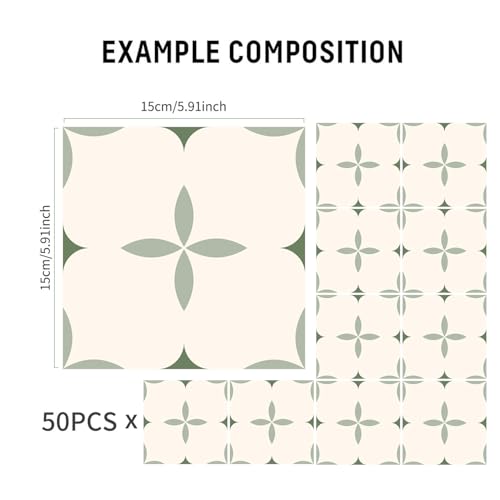 Neukids Lot de 50 autocollants pour carrelage vert sauge, 15 cm, blancs, en vinyle, imperméables, à coller et à décoller, pour cuisine, salle de bain, chambre à coucher, surface murale, dosseret – vue 4