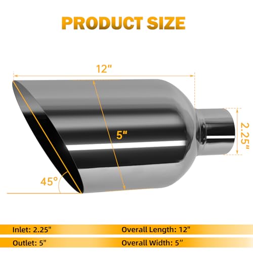 Piclafe 2.25 inch exhaust tip, 2.25" Inlet 5.00" Outlet 12.00" Overall Length, 304 Stainless Steel Chrome Plated Exhaust Tip by Piclafe - Used condition - Image 2