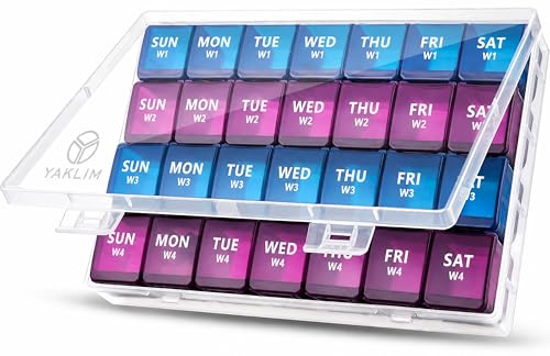 Monthly Pill Organizer, Large 4 Weeks Pill Box,28 Day Pill Organizer by Week,Big Compartment Pill Container with Dust-Proof,for 