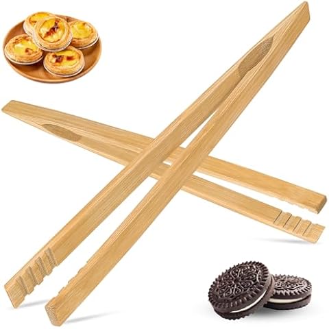 CasaCulina 2PCS Bamboo Toaster Tongs, 10.2 Inches Long Bamboo Toast Tongs for Cooking, Bamboo Tongs for Fruits, Bread, Pickles, Bacon, Muffins, Cheese, Grilling Cover