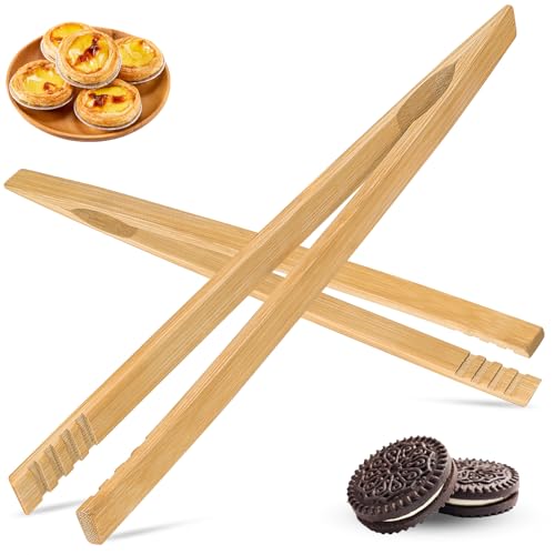 CasaCulina 2PCS Bamboo Toaster Tongs, 10.2 Inches Long Bamboo Toast Tongs for Cooking, Bamboo Tongs for Fruits, Bread, Pickles, Bacon, Muffins, Cheese, Grilling