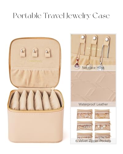 CASEGRACE Travel Jewelry Case, Jewelry Organizer with 6 Velvet Pouch Bags, Travel Jewelry Storage for Necklaces Rings Earrings, Gift for Women Girls, Amber — view 3