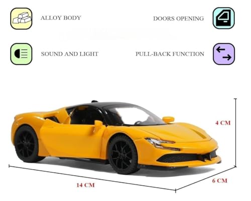 Image of 1 /32 Ferrari SF90 Model Car with Box, Zinc Alloy Pull Back Toy car with Sound and Light for Kids Boy Girl Gift?Colors as Per Stock? (Ferrari SF90)