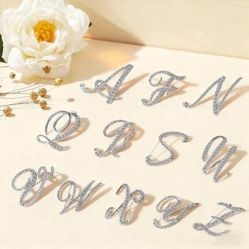 Image of Rhinestone Initial Brooch Pin for Women, Alphabet Gold Letter Brooch A-Z with Crystal, Metal Pin for Hat Bag Dress Suit Accessory for Men