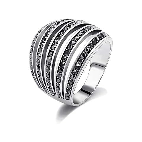 Mytys Vintage Wide Ring Classic Black Marcasite Crystal Rows Statement Silver Chunky Rings (Silver 4, 8) Cover
