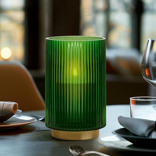 Torre & Tagus Adele Vaso de vidro verde esmeralda com base de metal dourado - Vaso cilíndrico de vid