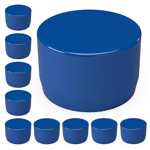 FORMUFIT 1/2 in. External Flat End Cap, Furniture Grade PVC, Blue, Pack of 10 — Made in USA, UV-Resistant, Fits 0.840 inch Outside Diameter Pipe