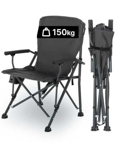 qeedo Johnny XL Campingstuhl 150 kg stabil – kompakter Camping Klappstuhl ideal für Camping, Garten, Festival & Angeln – Campingstuhl faltbar mit gepolsterter Rückenlehne & Getränkehalter