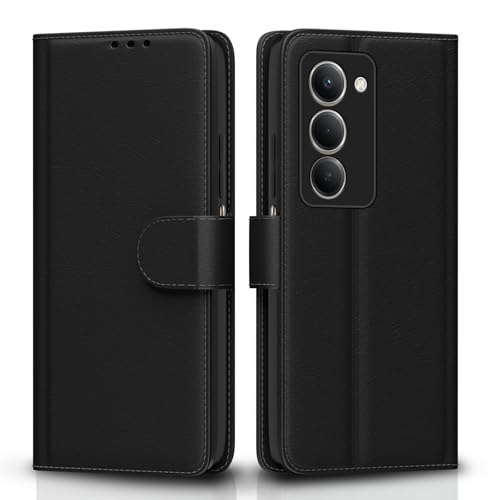 Image of Pikkme Flip Cover for Redmi 15 5G Leather Finish | Inside TPU with Card Pockets | Wallet Stand and Shock Proof | Complete Protection Flip Case(Black)