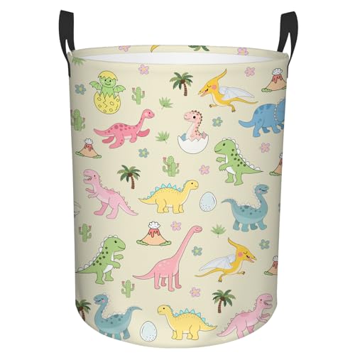 Image of Dinosaur Laundry Hamper, Waterproof Laundry Basket for Bedroom, Baby Round Collapsible Nursery Hamper Storage Bin with Handles for Toys, Storage Basket for Boy Girls Boys, Room Decor, 13.8x17.7 in