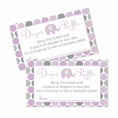 Paper Clever Party Purple Elephant Diaper Raffle Tickets (25 Pack) Girls Baby Shower Games – Invitation Insert Cards Fill-In To Win Prize Drawings #TOP4