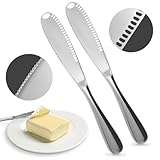 2 PCs Butter Knife Spreader – 3 in 1 Stainless Steel Butter Knives with Grater Blade and Holes for Spreading and Slicing – Cheese Spreader Knives with Corrosion-Resistant Finish and Easy-Grip Handle