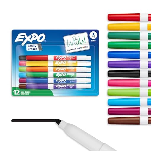 Expo Low Odor Dry Erase Markers, Fine Tip, Assorted Colors, 12 Count
