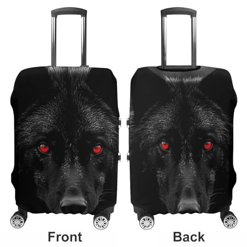 Black Red Eyed Wolf Luggage Cover, Elastic Luggage Protector Fits 19-32in Suitcases, Washable & Anti-Scratch Suitcase Cover for Men Women S3
