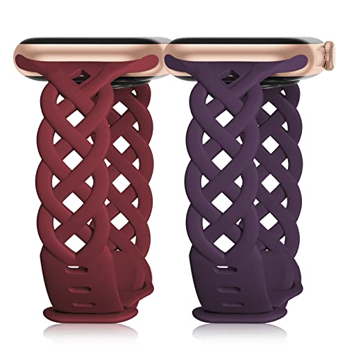 Image of Braided Silicone Bands Compatible with Apple Watch Women Slim Thin Narrow | Breathable Hollow-out Bands for iWatch Ultra 2 /3 SE 3 Series 11 /10 /9 /8 /7 /6 /5 /4 /3 /2 /1 38mm 40mm 41mm 42mm 44mm 45mm 46mm 49mm