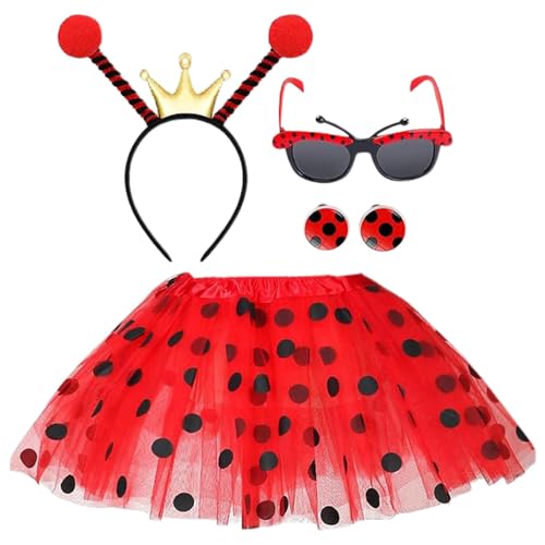 Disfraz de mariquita para mujer, bailarina, falda tutú para adultos, Halloween, carnaval, cumpleaños, con diadema, mangas y alas, tutú rojo y negro, accesorios para carnaval, cosplay 06