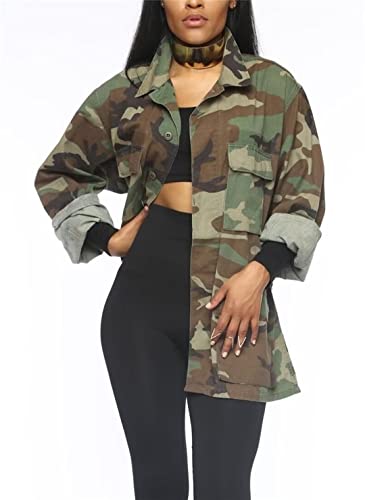Sexy Camouflage Jacket for Women Army Fatigue Long Cargo Jackets Trench Coat Plus Size3