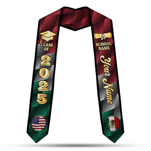MonkeyVan Custom Mexican Graduation Sash Mexico Graduation Stole 2025 Mexican American Flag Graduation Sash Mexican Graduation M25